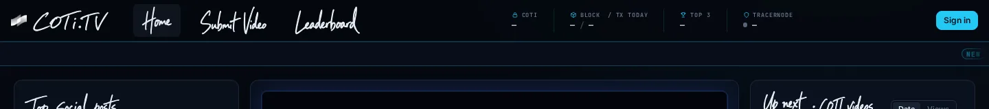 COTI.tv header with live stats and ticker